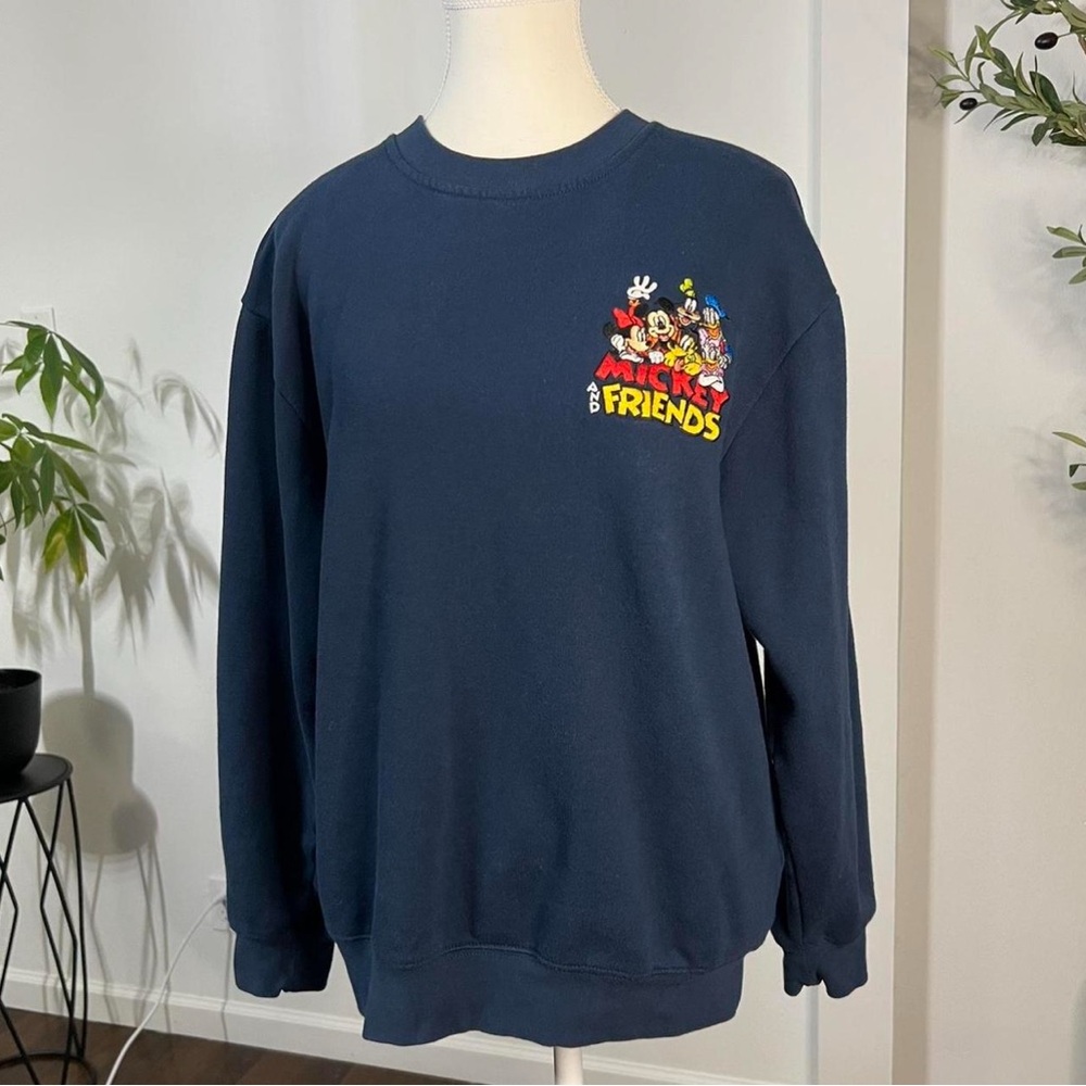 Disney Mickey & Friends embroidered navy‎ blue crewneck sweater Size Small